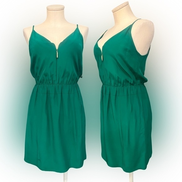 AMANDA UPRICHARD silk green mini spaghetti strap dress with front zipper - Picture 1 of 15
